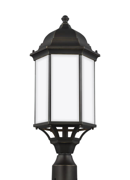 Sevier traditional 1-light outdoor exterior large post lantern in antique bronze finish with satin etched glass panels