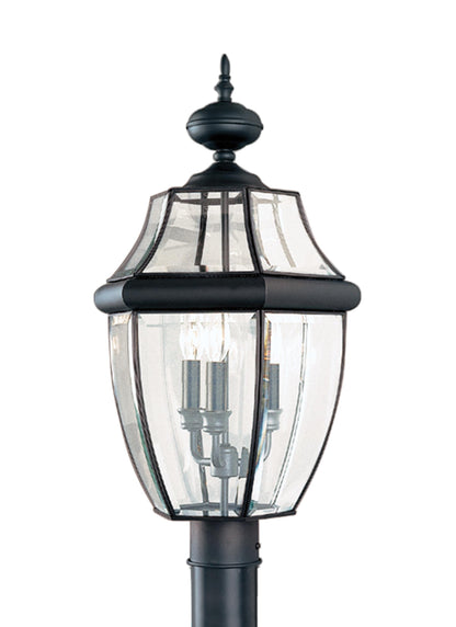 Lancaster traditional 3-light outdoor exterior post lantern in black finish with clear curved beveled glass shade