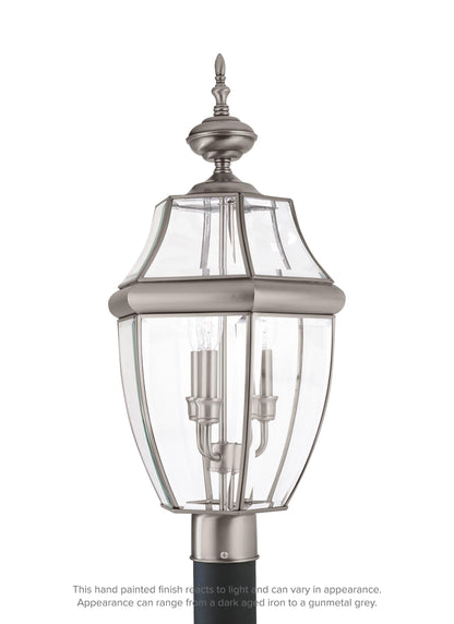 Lancaster traditional 3-light outdoor exterior post lantern in antique brushed nickel silver finish with clear curved beve...