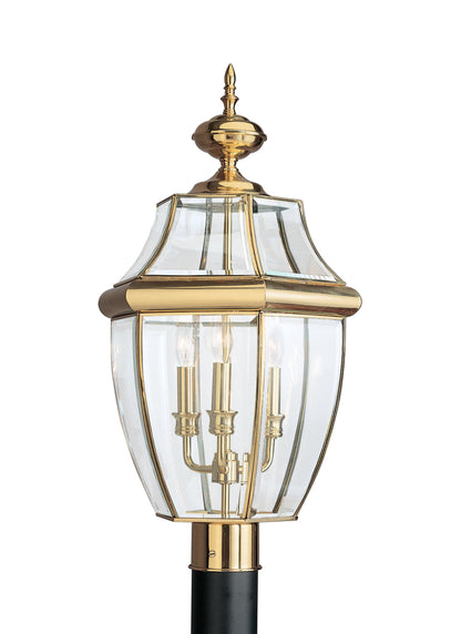 Lancaster traditional 3-light outdoor exterior post lantern in polished brass gold finish with clear curved beveled glass ...