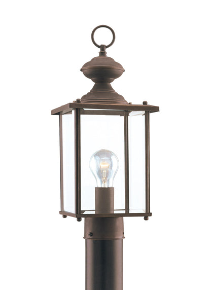 Jamestowne transitional 1-light outdoor exterior post lantern in antique bronze finish with clear beveled glass panels