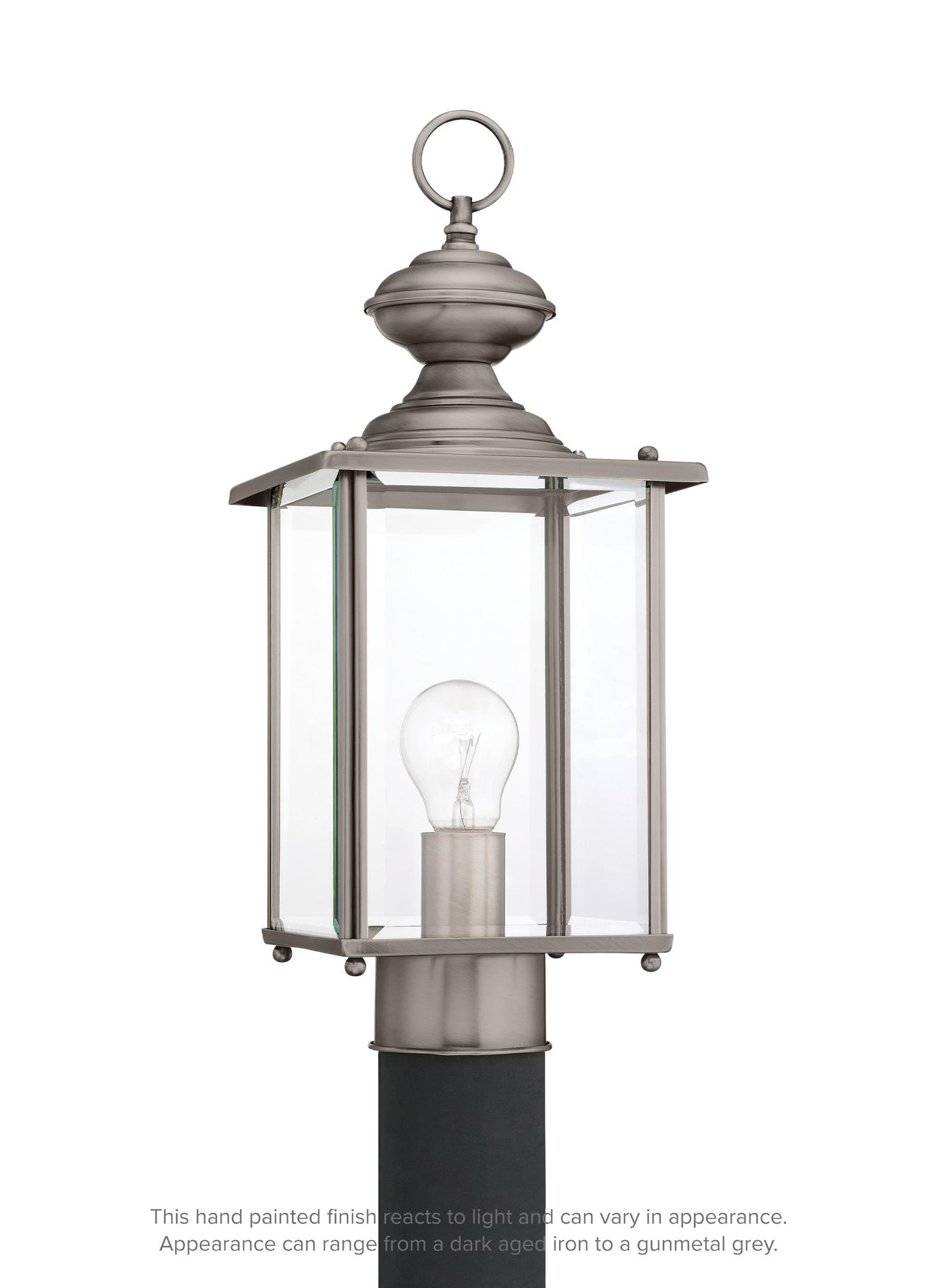 Jamestowne transitional 1-light outdoor exterior post lantern in antique brushed nickel silver finish with clear beveled g...