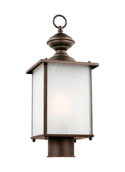 Jamestowne transitional 1-light outdoor exterior post lantern in antique bronze finish with clear beveled glass panels