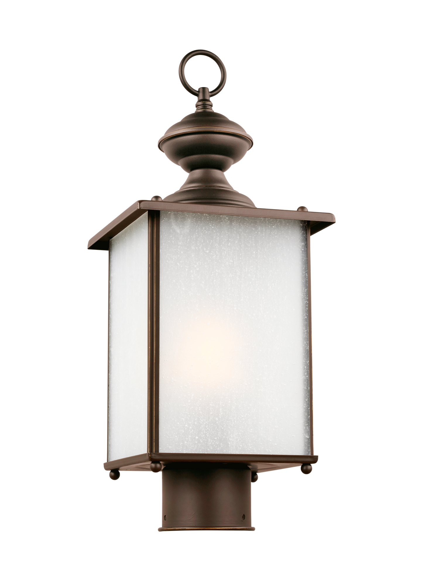 Jamestowne transitional 1-light outdoor exterior post lantern in antique bronze finish with clear beveled glass panels