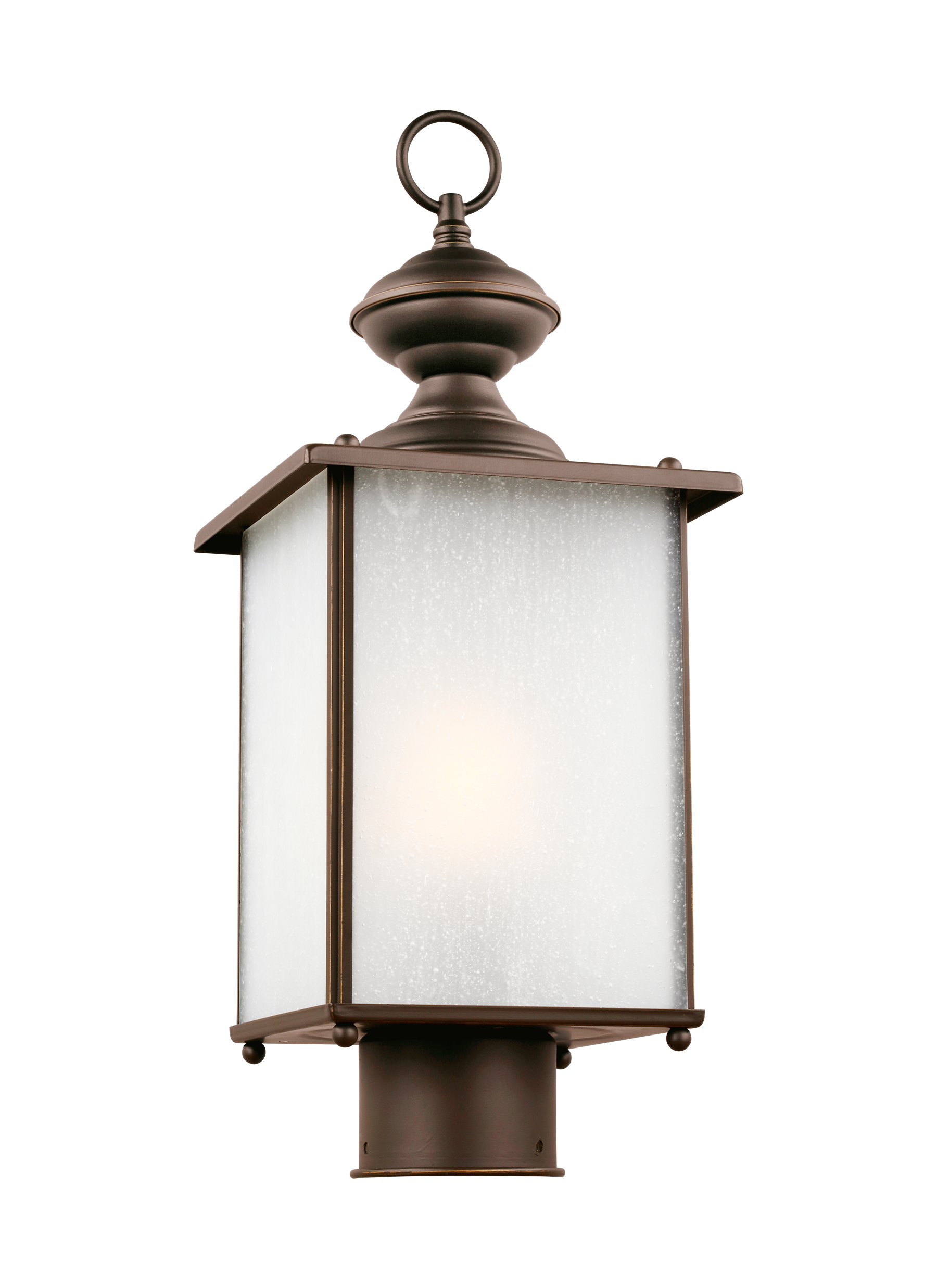 Jamestowne transitional 1-light outdoor exterior post lantern in antique bronze finish with clear beveled glass panels