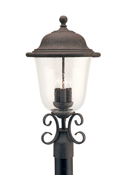 Trafalgar traditional 3-light outdoor exterior post lantern in oxidized bronze finish with clear seeded glass shade