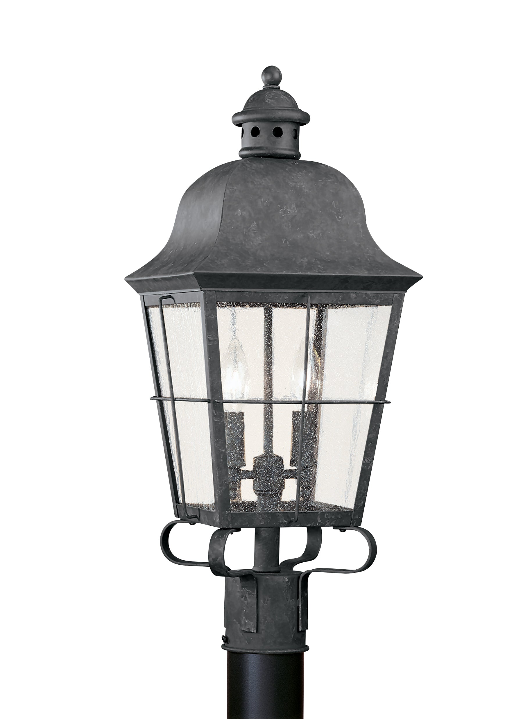 Chatham traditional 2-light outdoor exterior post lantern in oxidized bronze finish with clear seeded glass panels