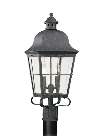 Chatham traditional 2-light outdoor exterior post lantern in oxidized bronze finish with clear seeded glass panels