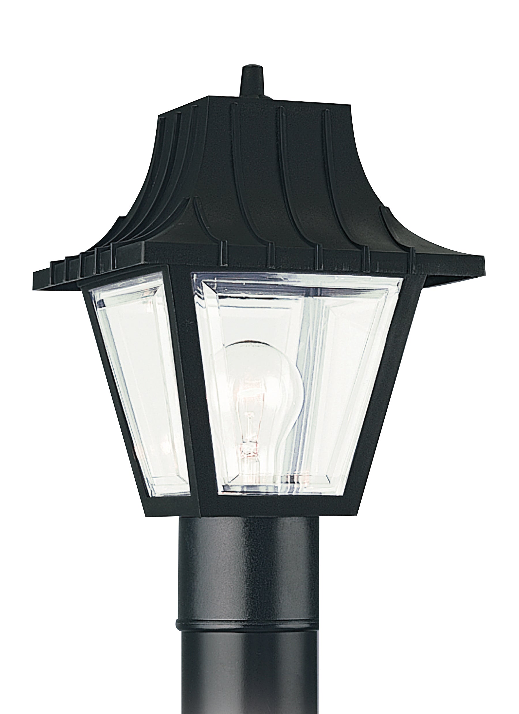 Polycarbonate Outdoor traditional 1-light outdoor exterior large post lantern in black finish with clear beveled acrylic p...