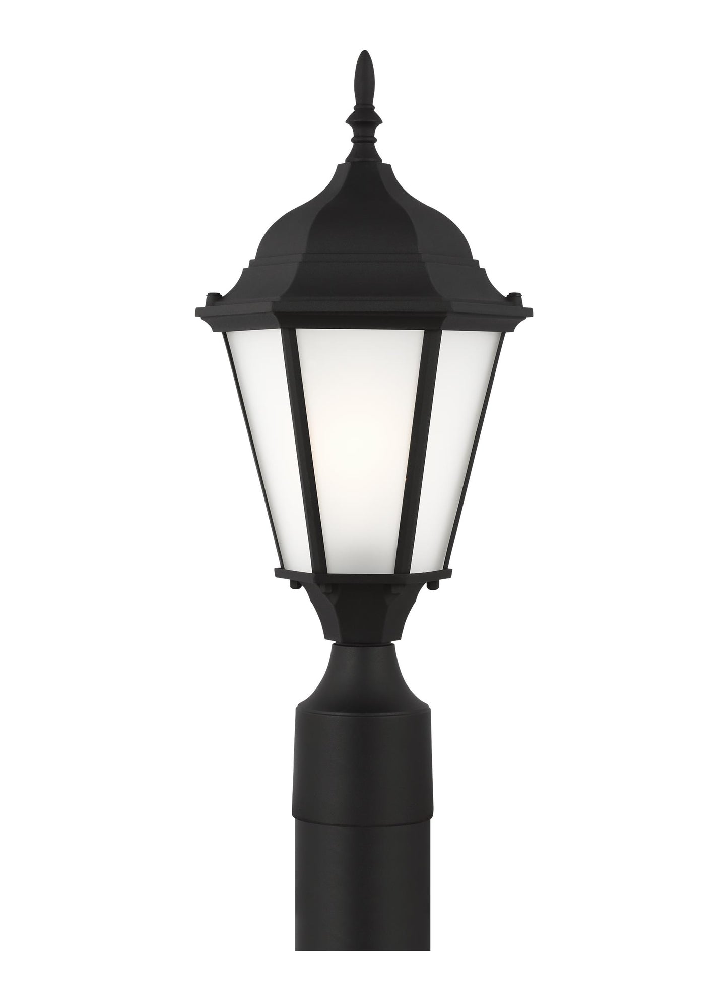 Bakersville traditional 1-light outdoor exterior post lantern in black finish with satin etched glass panels
