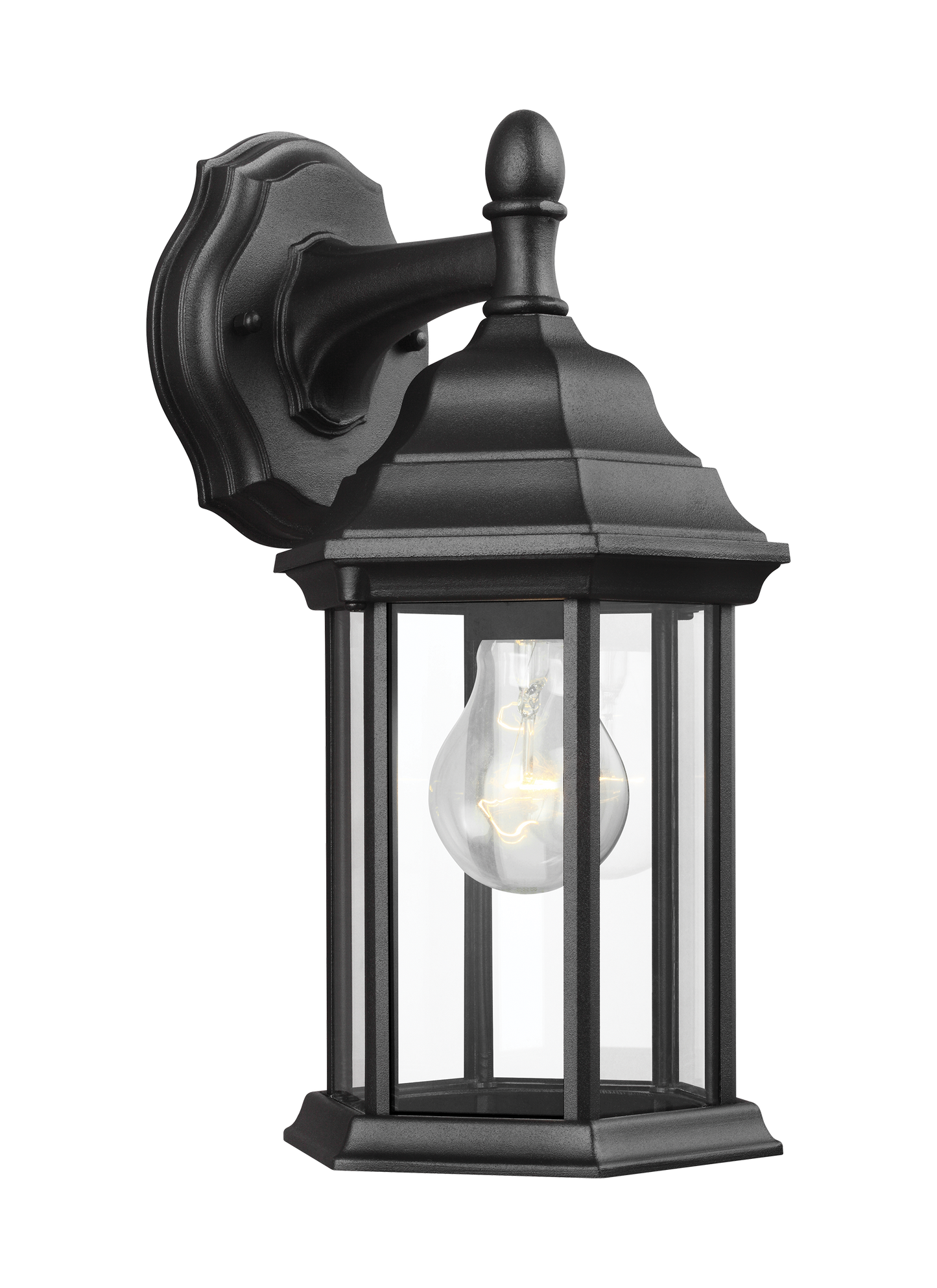 Sevier traditional 1-light outdoor exterior small downlight outdoor wall lantern sconce in black finish with clear glass p...