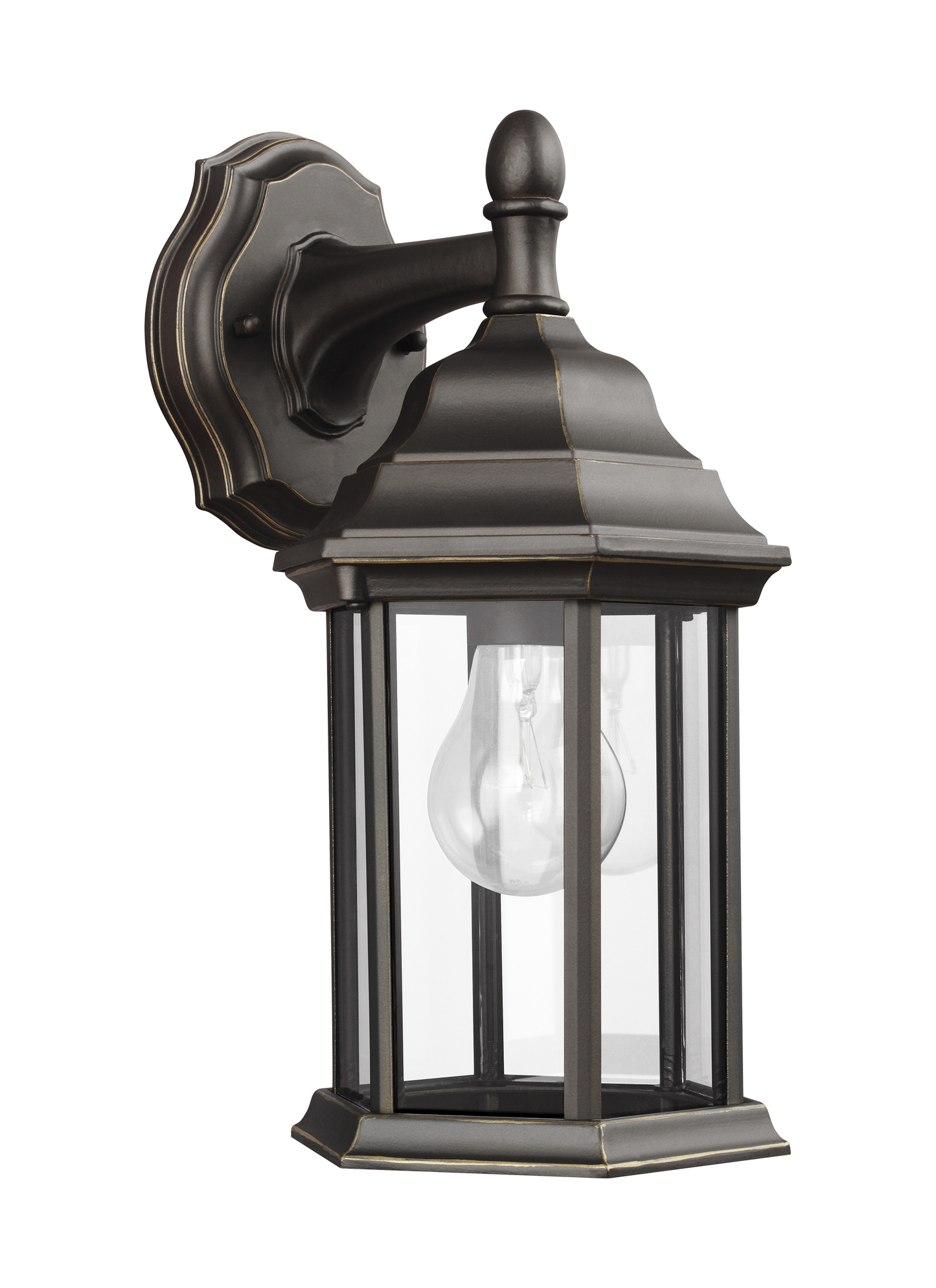 Sevier traditional 1-light outdoor exterior small downlight outdoor wall lantern sconce in antique bronze finish with clea...
