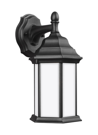 Sevier traditional 1-light outdoor exterior small downlight outdoor wall lantern sconce in black finish with satin etched ...