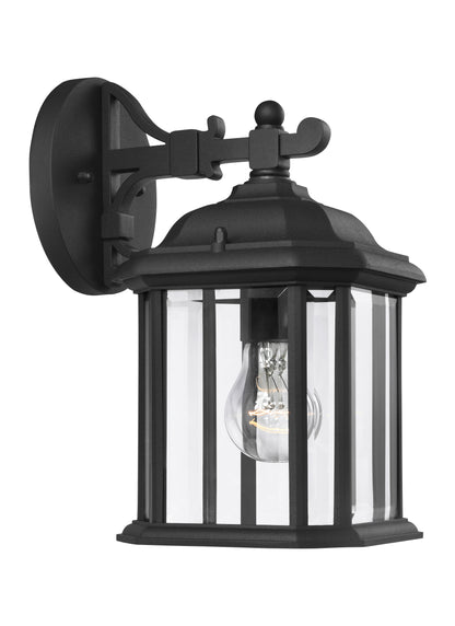 Kent traditional 1-light outdoor exterior small wall lantern sconce in black finish with clear beveled glass panels