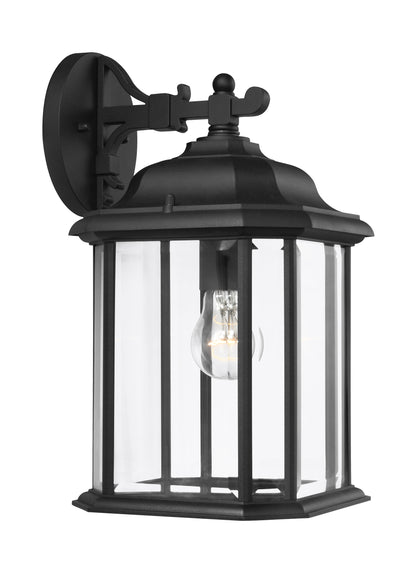 Kent traditional 1-light outdoor exterior large wall lantern sconce in black finish with clear beveled glass panels