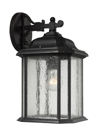 Kent traditional 1-light outdoor exterior large wall lantern sconce in oxford bronze finish with clear seeded glass panels