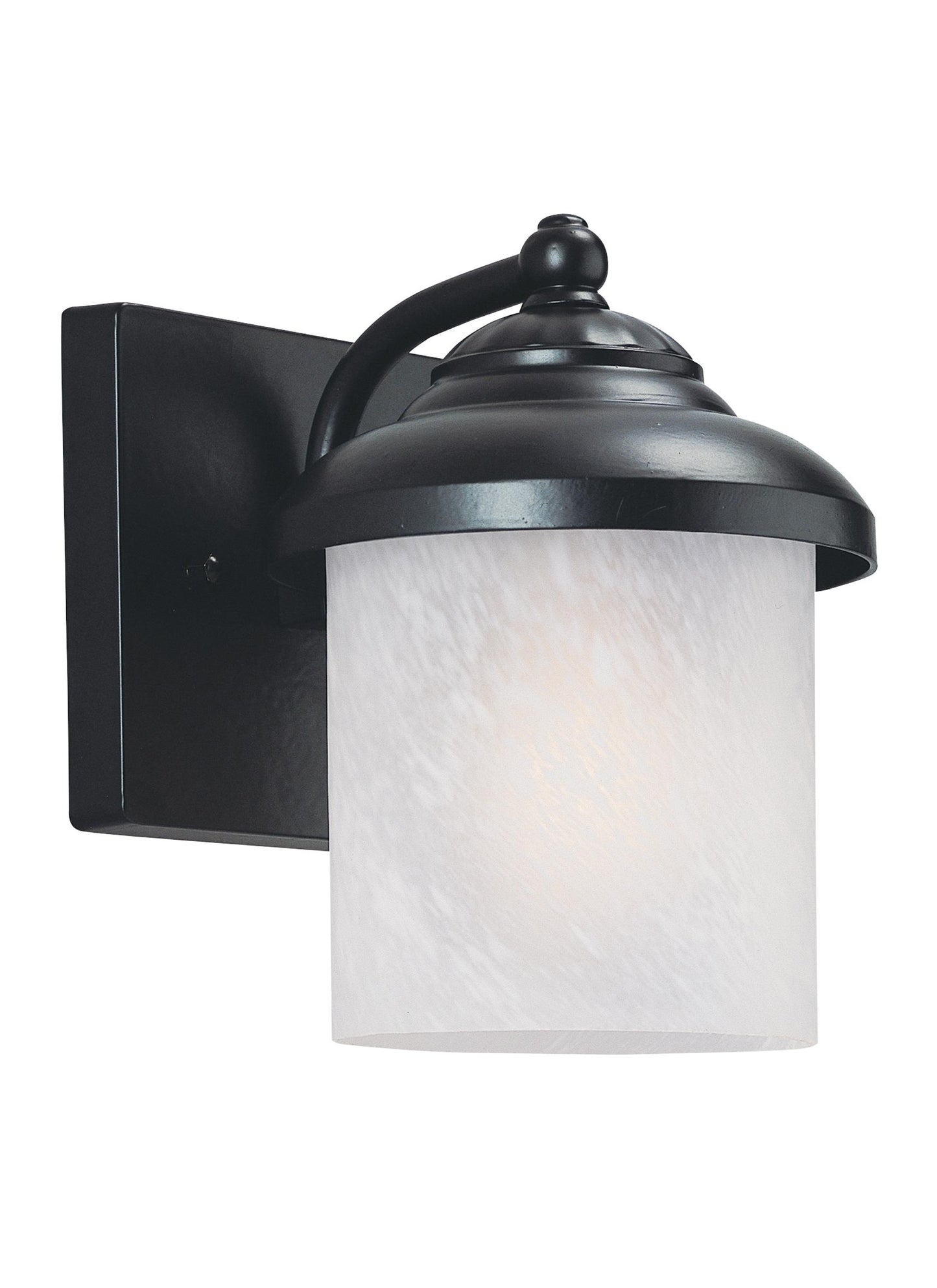 Yorktown transitional 1-light outdoor exterior small wall lantern sconce in black finish with swirled marbleize glass shade