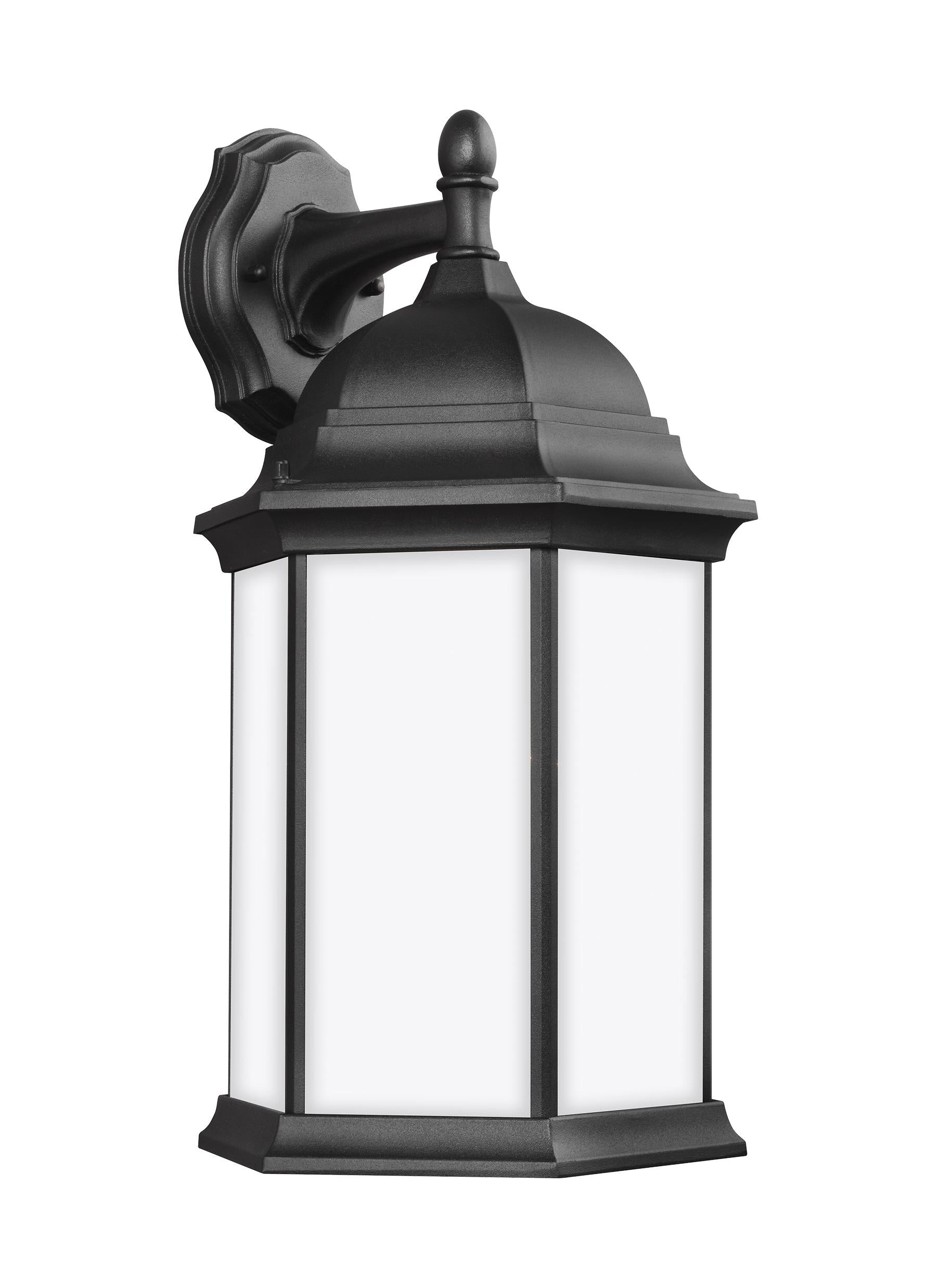 Sevier traditional 1-light outdoor exterior large downlight outdoor wall lantern sconce in black finish with satin etched ...
