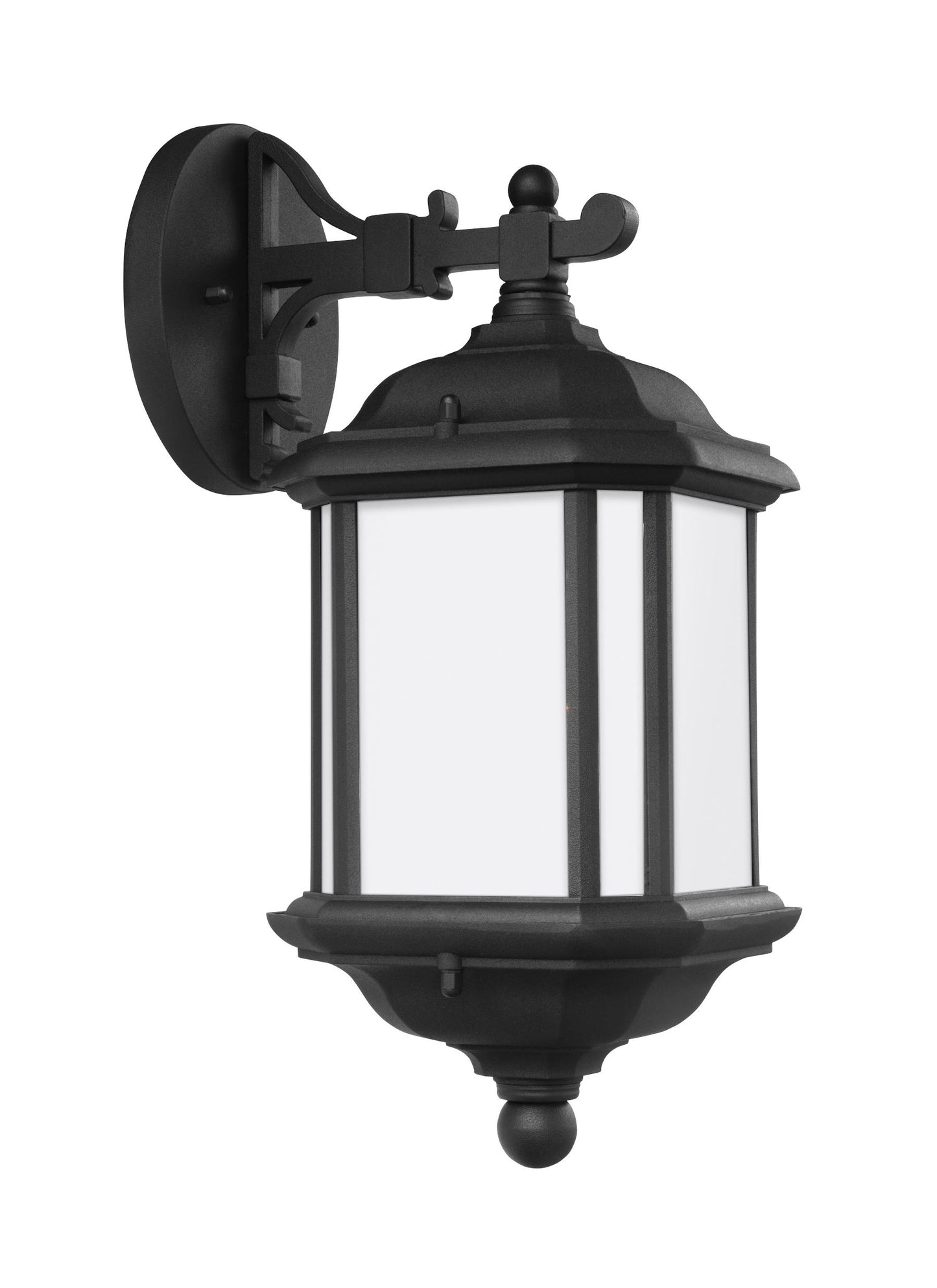 Kent traditional 1-light outdoor exterior medium wall lantern sconce in black finish with satin etched glass panels