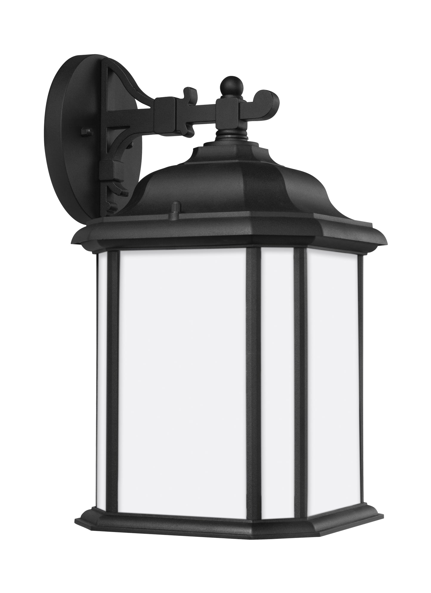 Kent traditional 1-light outdoor exterior large wall lantern sconce in black finish with satin etched glass panels