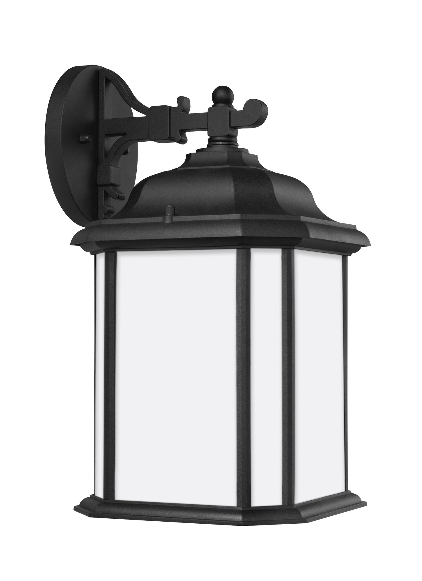 Kent traditional 1-light outdoor exterior large wall lantern sconce in black finish with satin etched glass panels