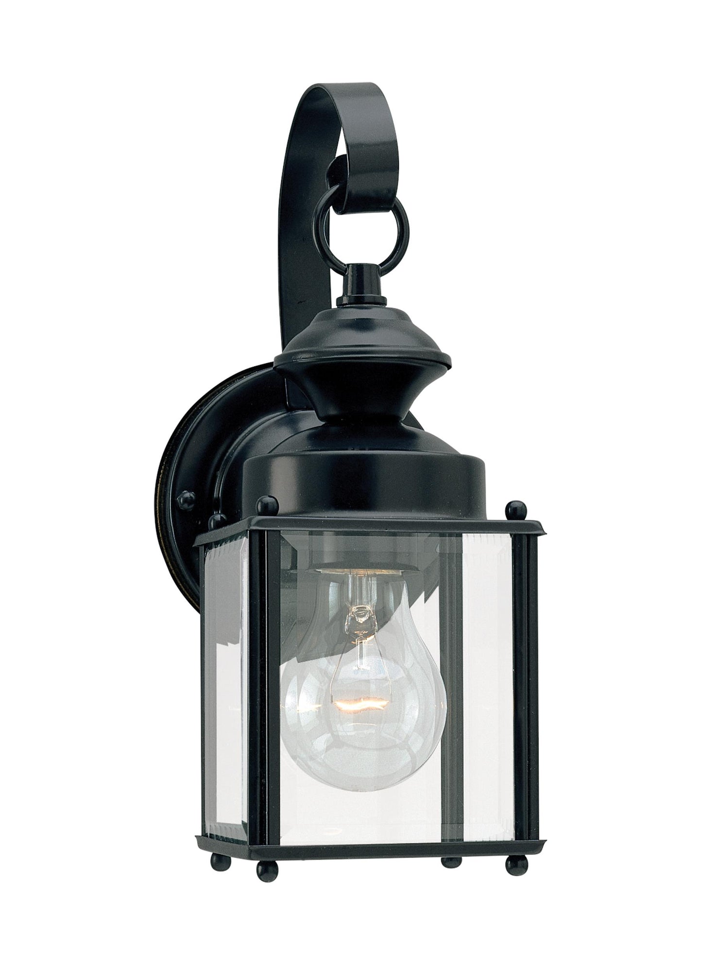 Jamestowne transitional 1-light small outdoor exterior wall lantern in black finish with clear beveled glass panels