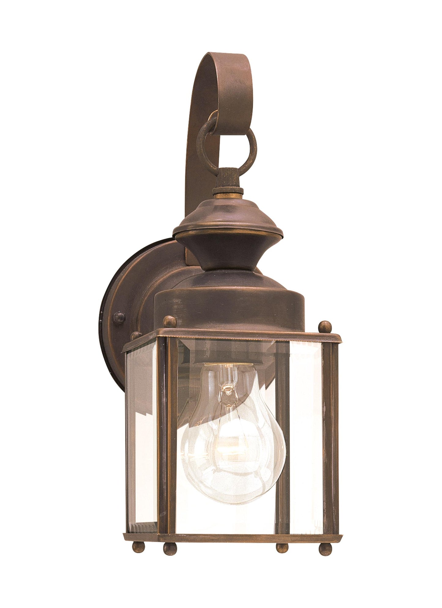 Jamestowne transitional 1-light small outdoor exterior wall lantern in antique bronze finish with clear beveled glass panels