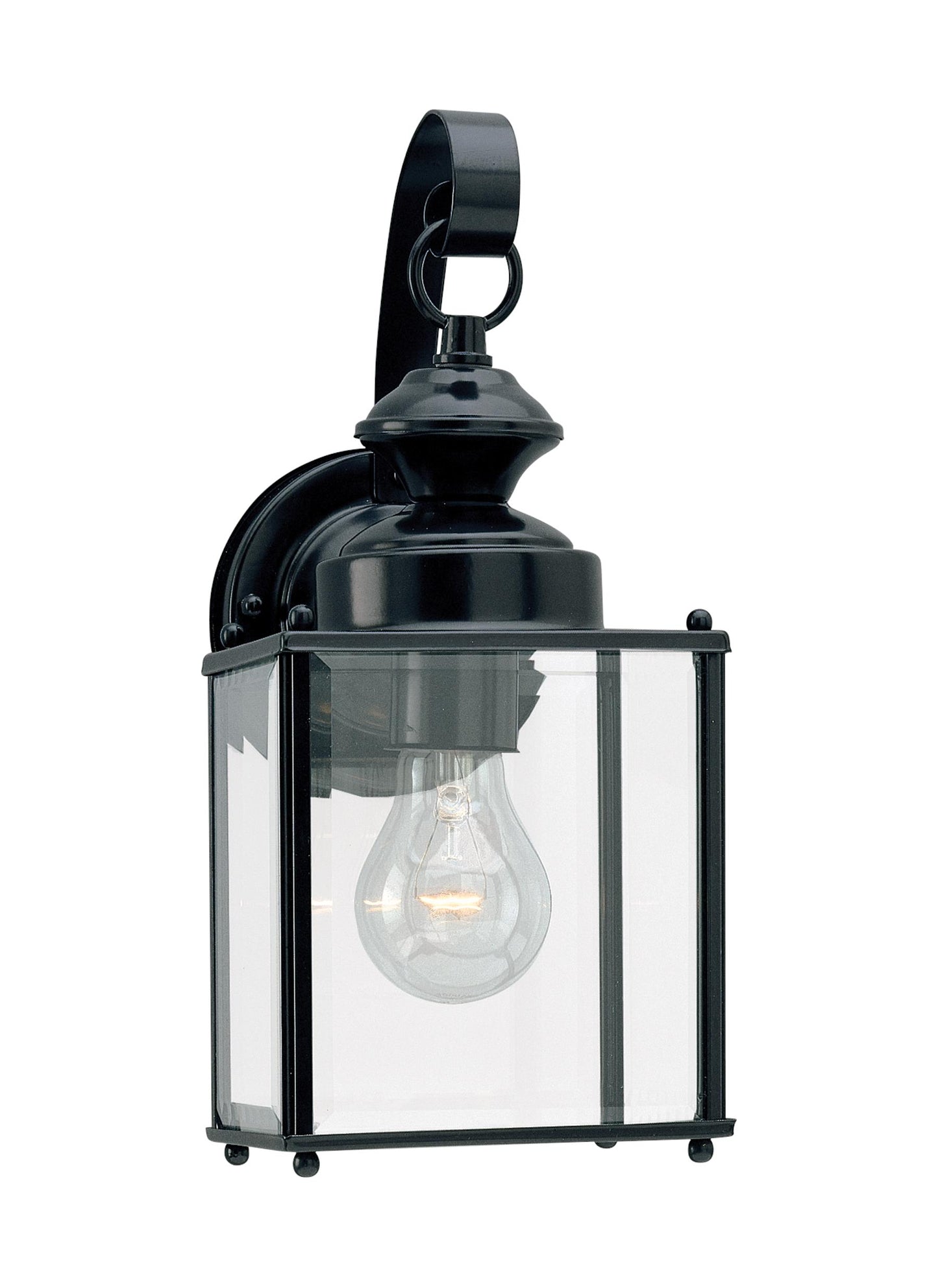 Jamestowne transitional 1-light medium outdoor exterior wall lantern in black finish with clear beveled glass panels