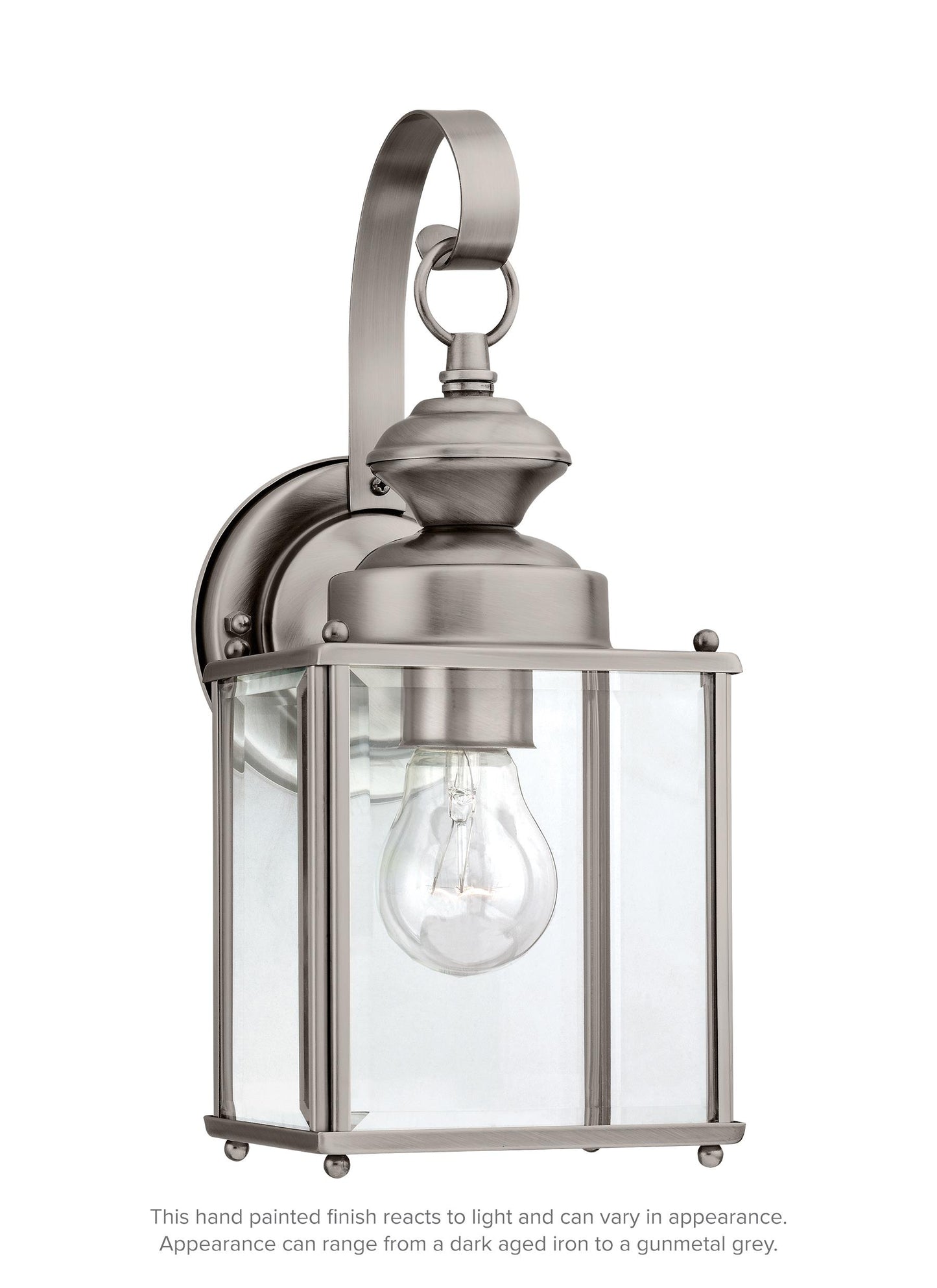 Jamestowne transitional 1-light medium outdoor exterior wall lantern in antique brushed nickel silver finish with clear be...