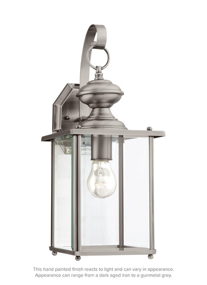 Jamestowne transitional 1-light large outdoor exterior wall lantern in antique brushed nickel silver finish with clear bev...