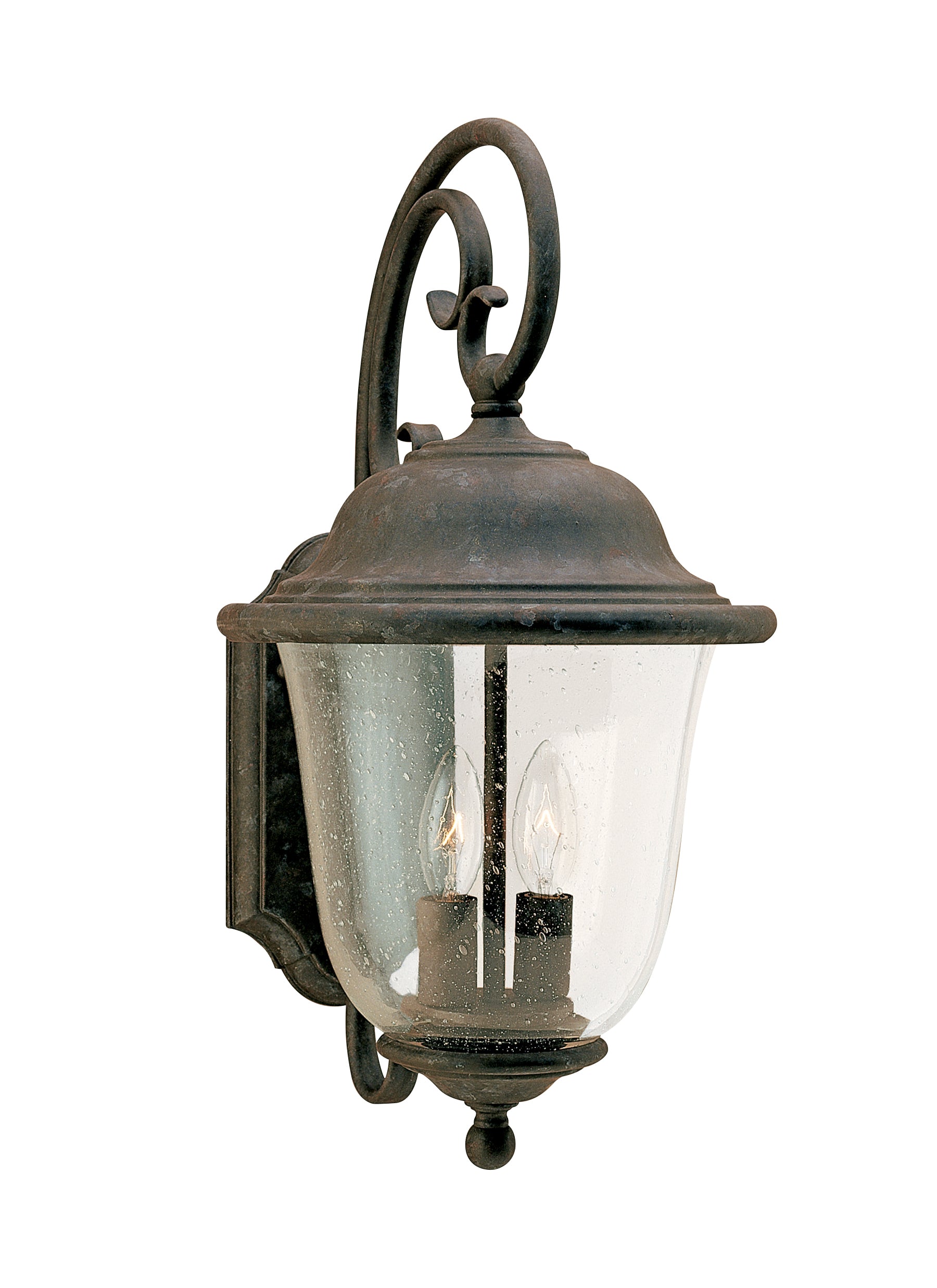 Trafalgar traditional 2-light outdoor exterior large wall lantern sconce in oxidized bronze finish with clear seeded glass...