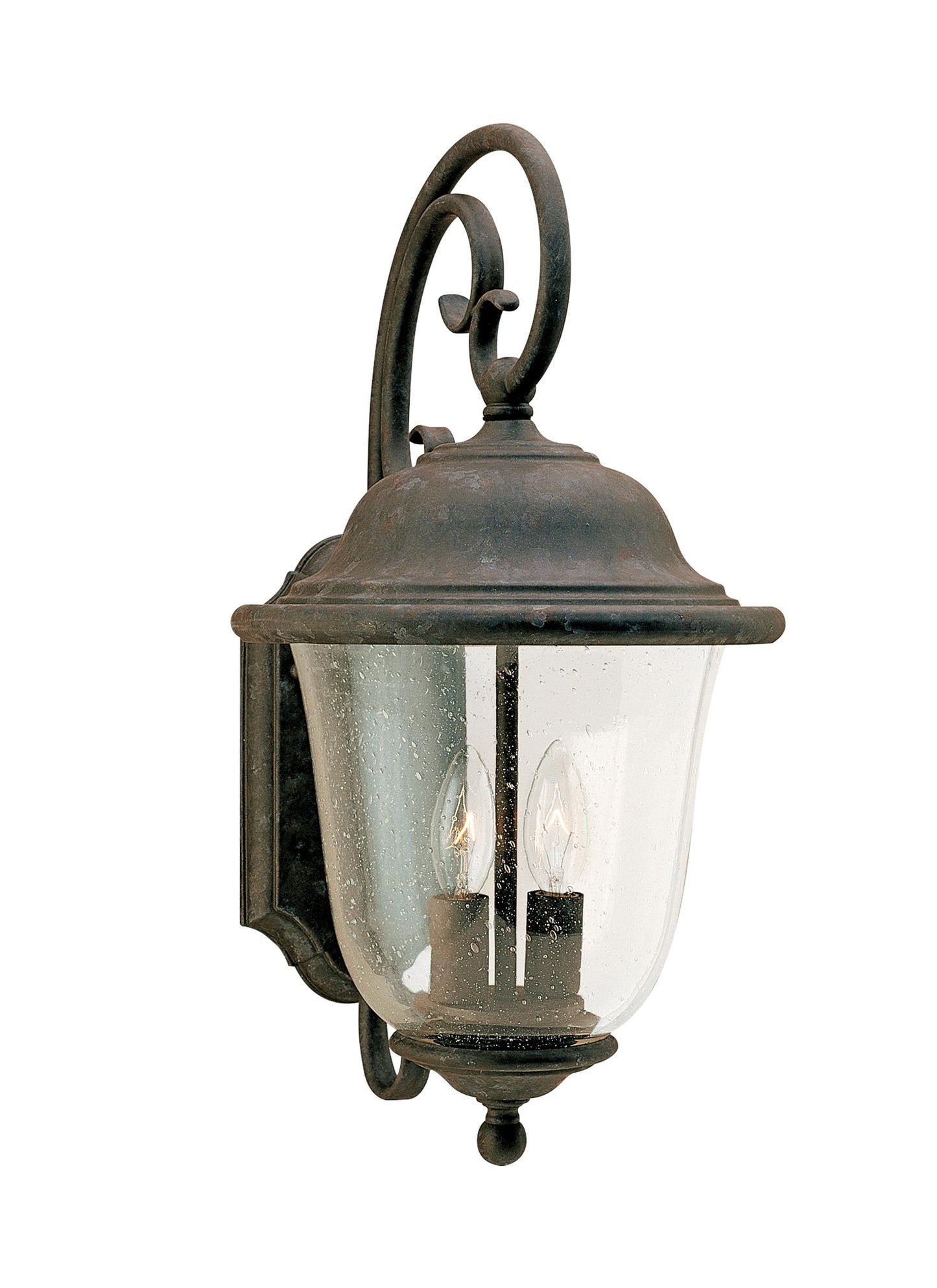 Trafalgar traditional 2-light outdoor exterior large wall lantern sconce in oxidized bronze finish with clear seeded glass...