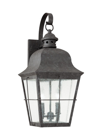 Chatham traditional 2-light outdoor exterior wall lantern sconce in oxidized bronze finish with clear seeded glass panels