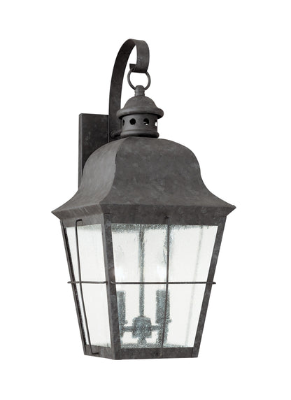 Chatham traditional 2-light outdoor exterior wall lantern sconce in oxidized bronze finish with clear seeded glass panels