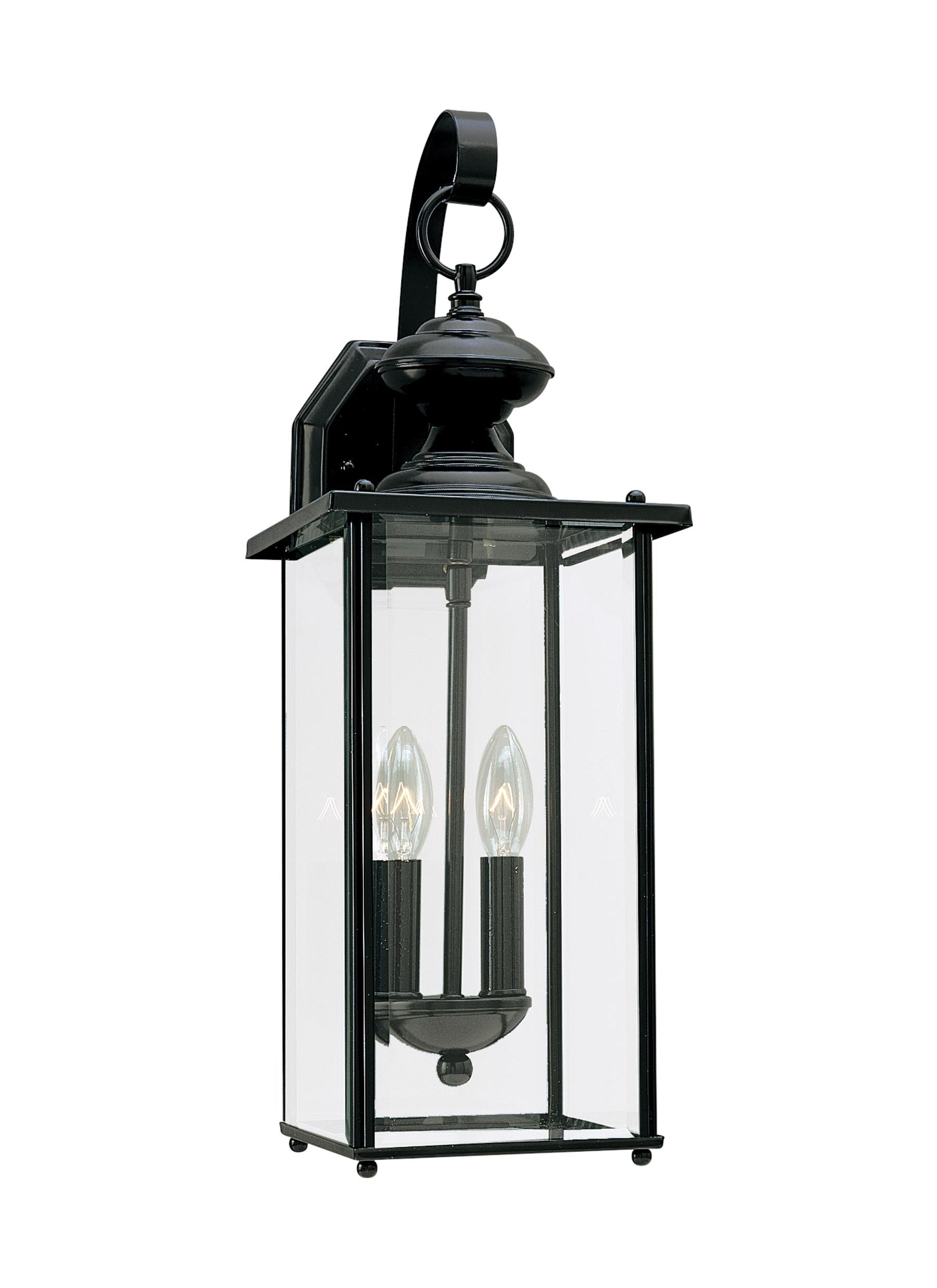 Jamestowne transitional 2-light LED outdoor exterior wall lantern in black finish with clear beveled glass panels