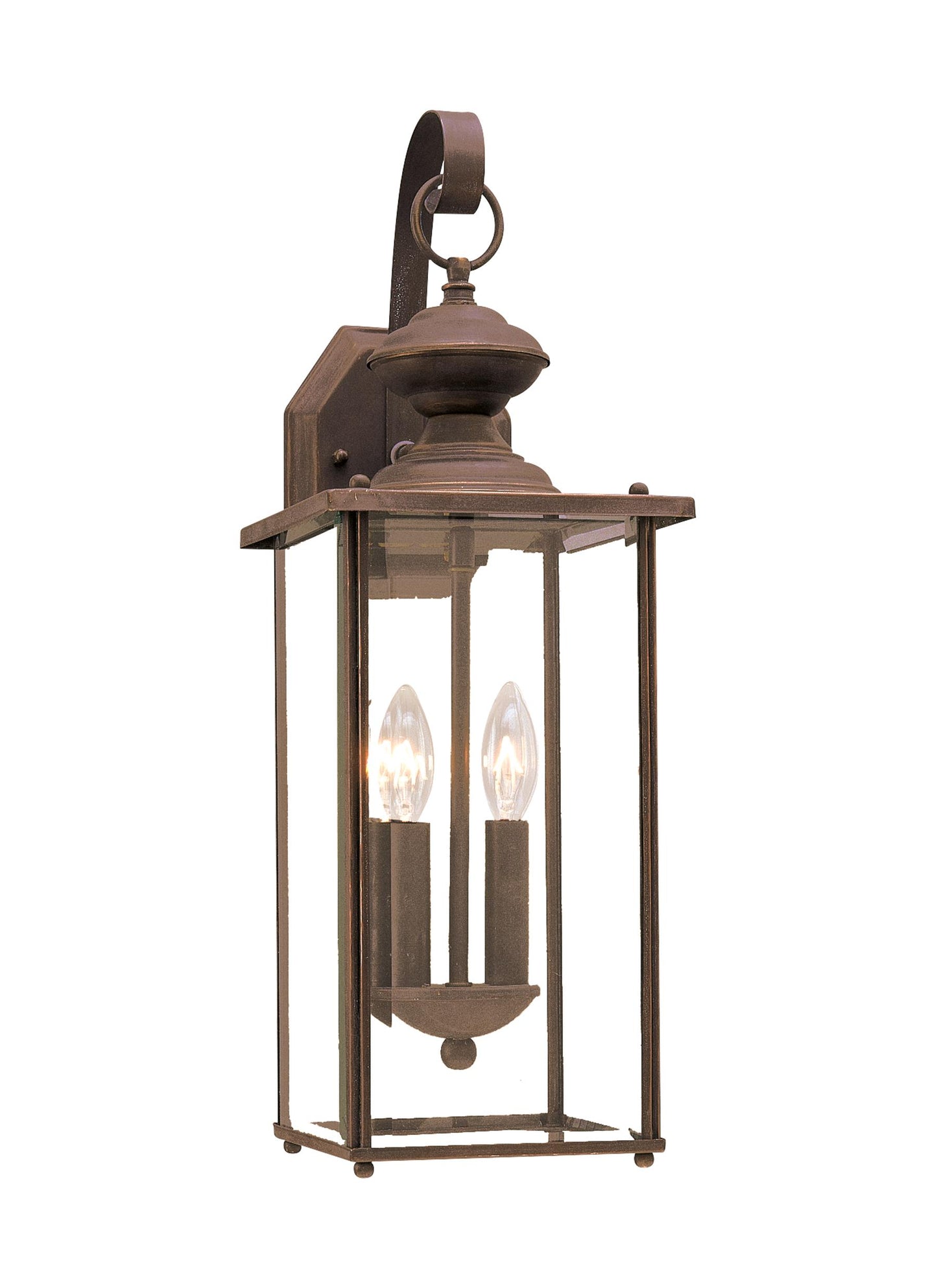 Jamestowne transitional 2-light outdoor exterior wall lantern in antique bronze finish with clear beveled glass panels