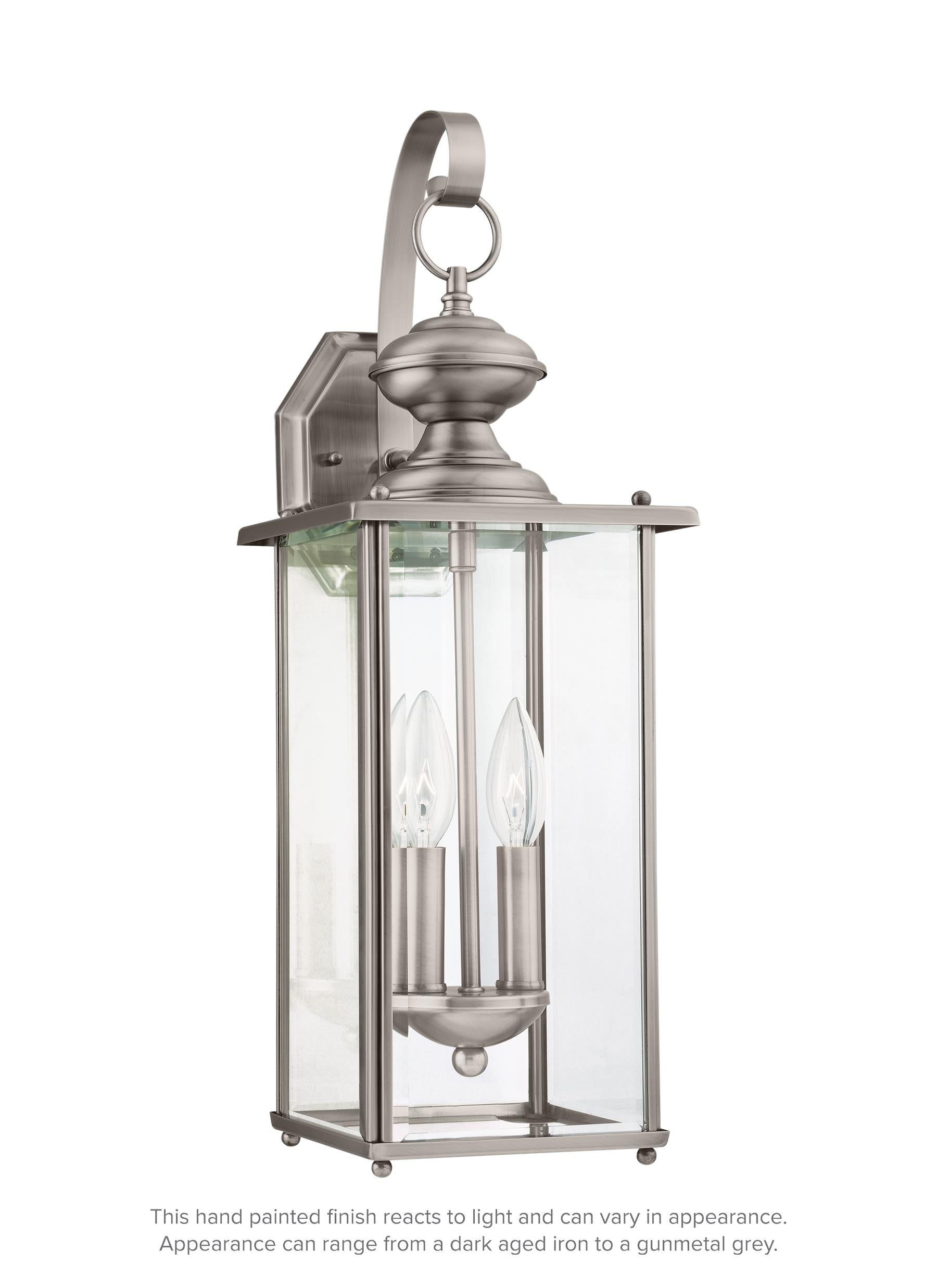 Jamestowne transitional 2-light outdoor exterior wall lantern in antique brushed nickel silver finish with clear beveled g...