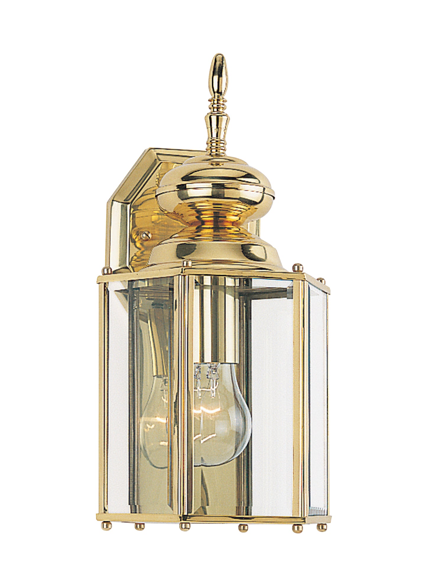 Classico traditional 1-light outdoor exterior medium wall lantern sconce in polished brass gold finish with clear beveled ...