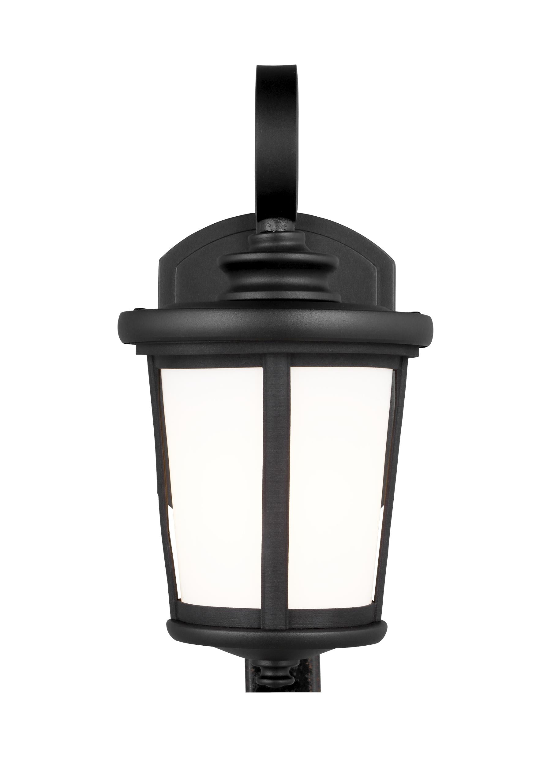 Eddington modern 1-light outdoor exterior small wall lantern sconce in black finish with cased opal etched glass panel