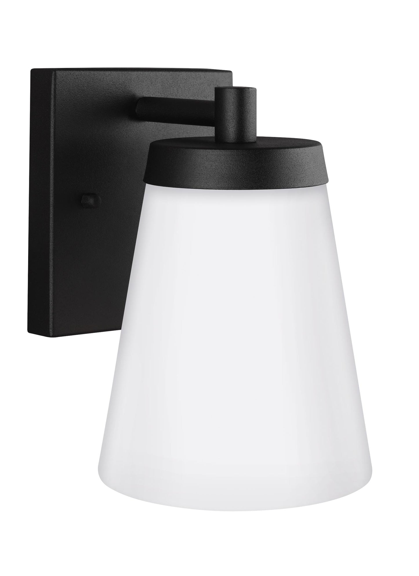 Renville transitional 1-light outdoor exterior small wall lantern sconce in black finish with satin etched glass shade