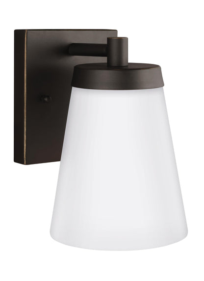 Renville transitional 1-light outdoor exterior small wall lantern sconce in antique bronze finish with satin etched glass ...
