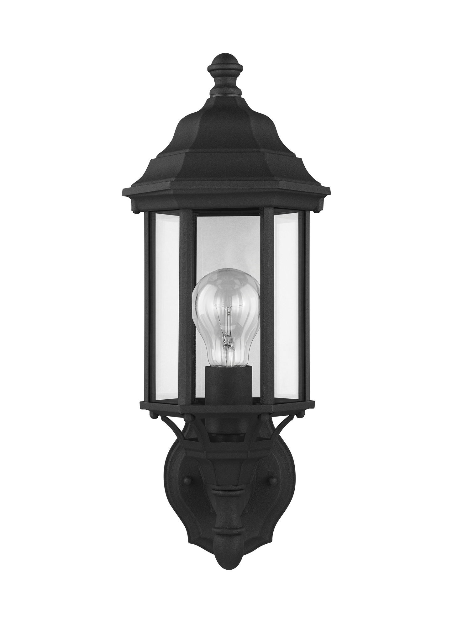 Sevier traditional 1-light outdoor exterior small uplight outdoor wall lantern sconce in black finish with clear glass panels