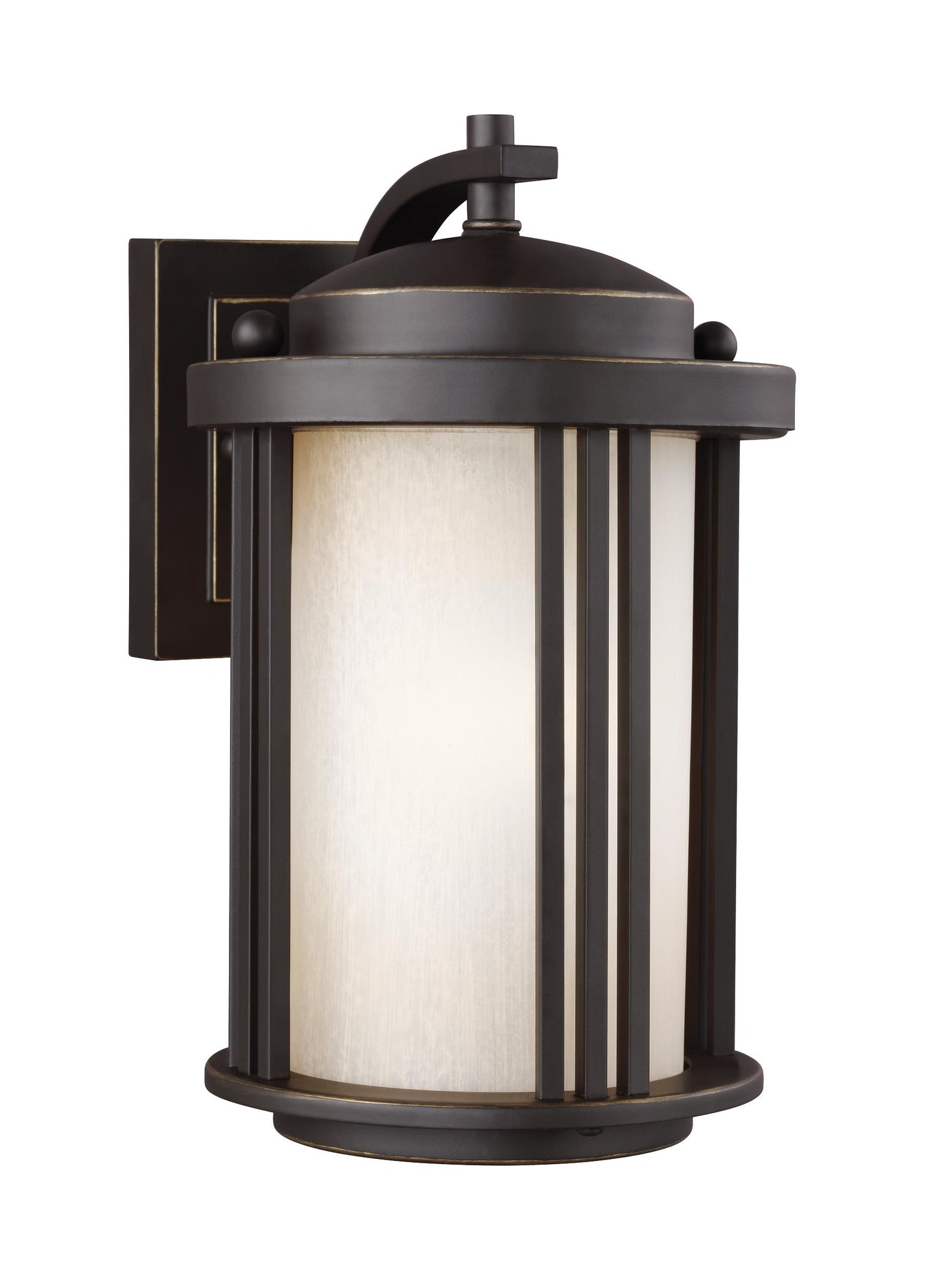 Crowell contemporary 1-light outdoor exterior small wall lantern sconce in antique bronze finish with creme parchment glas...