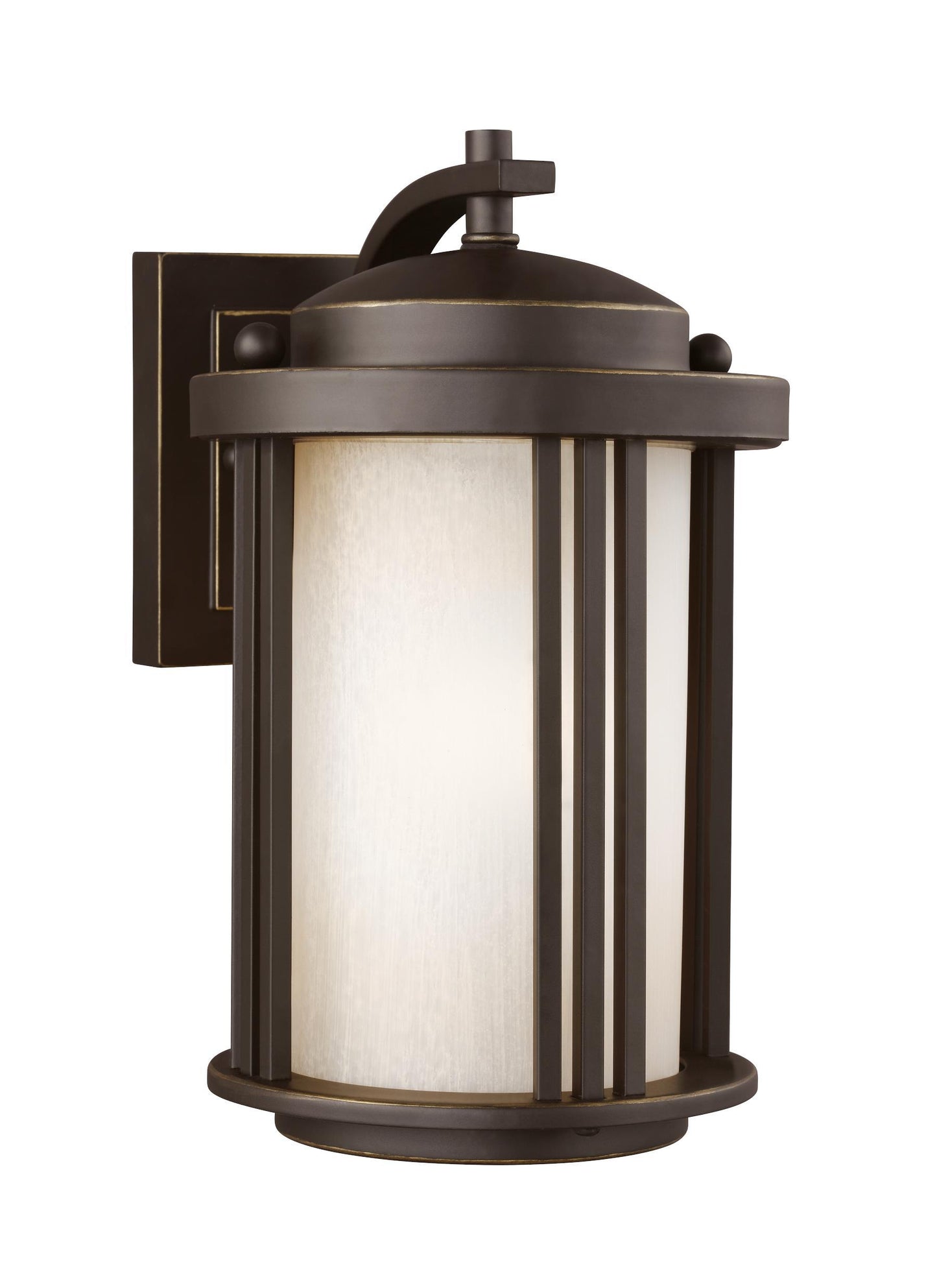 Crowell contemporary 1-light outdoor exterior small wall lantern sconce in antique bronze finish with creme parchment glas...