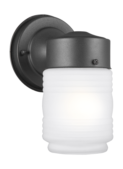 Outdoor Wall traditional 1-light outdoor exterior wall lantern sconce in black finish with satin etched glass diffuser