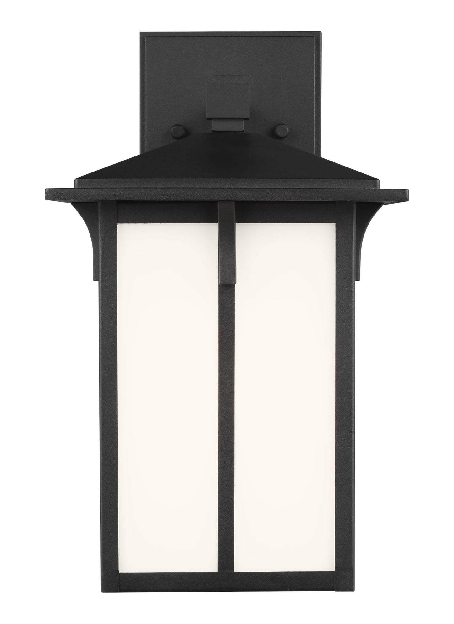 Tomek modern 1-light outdoor exterior small wall lantern sconce in black finish with etched white glass panels