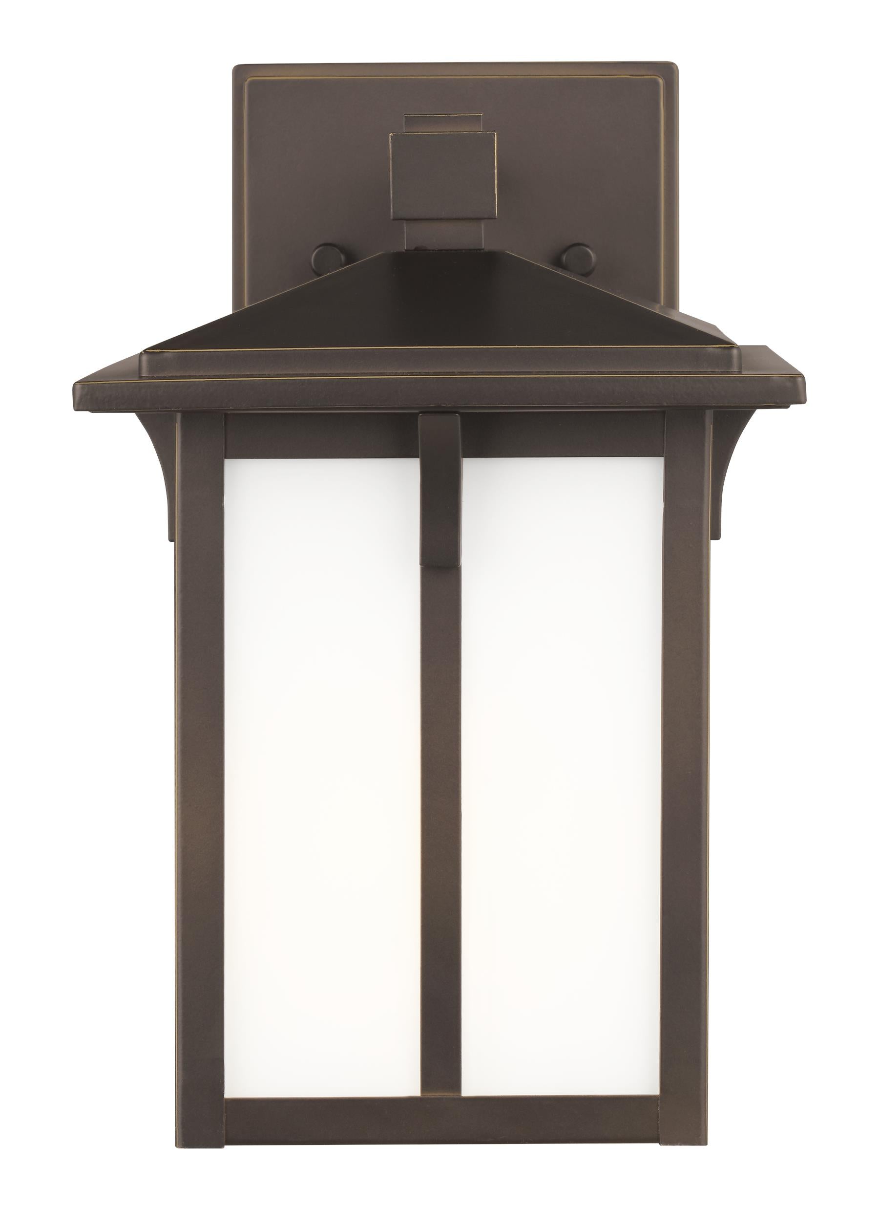 Tomek modern 1-light outdoor exterior small wall lantern sconce in antique bronze finish with etched white glass panels