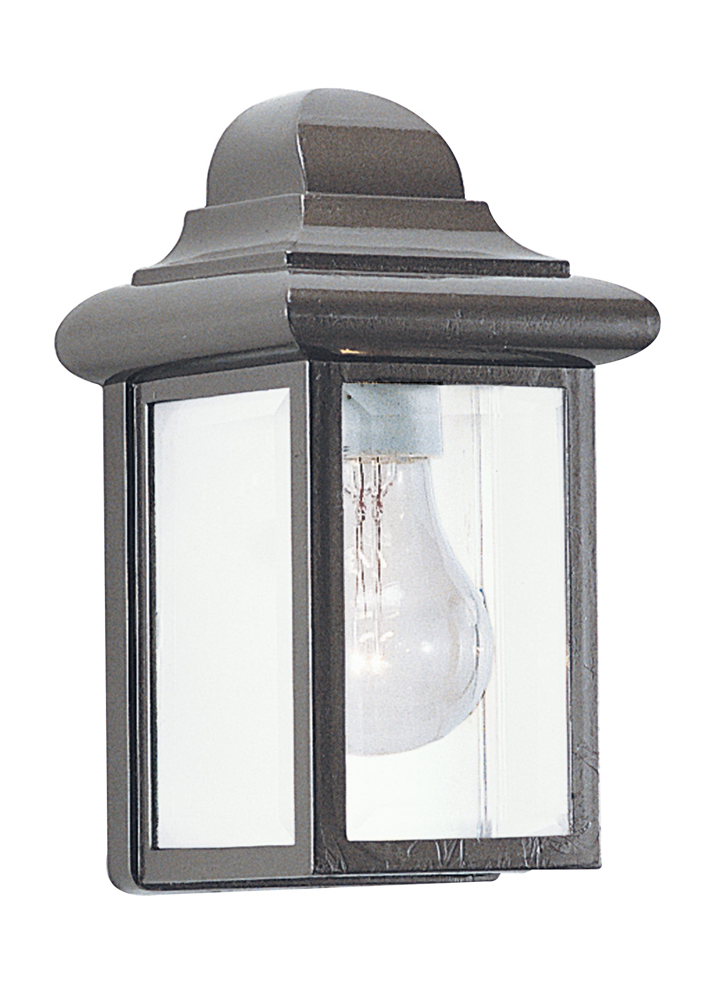 Mullberry Hill traditional 1-light outdoor exterior wall lantern sconce in bronze finish with clear beveled glass panels