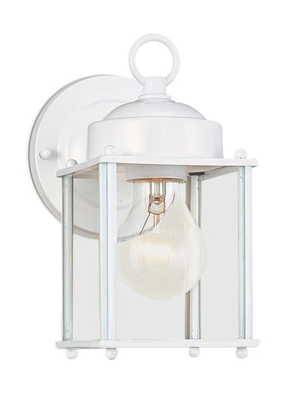 New Castle traditional 1-light outdoor exterior wall lantern sconce in white finish with clear glass panels