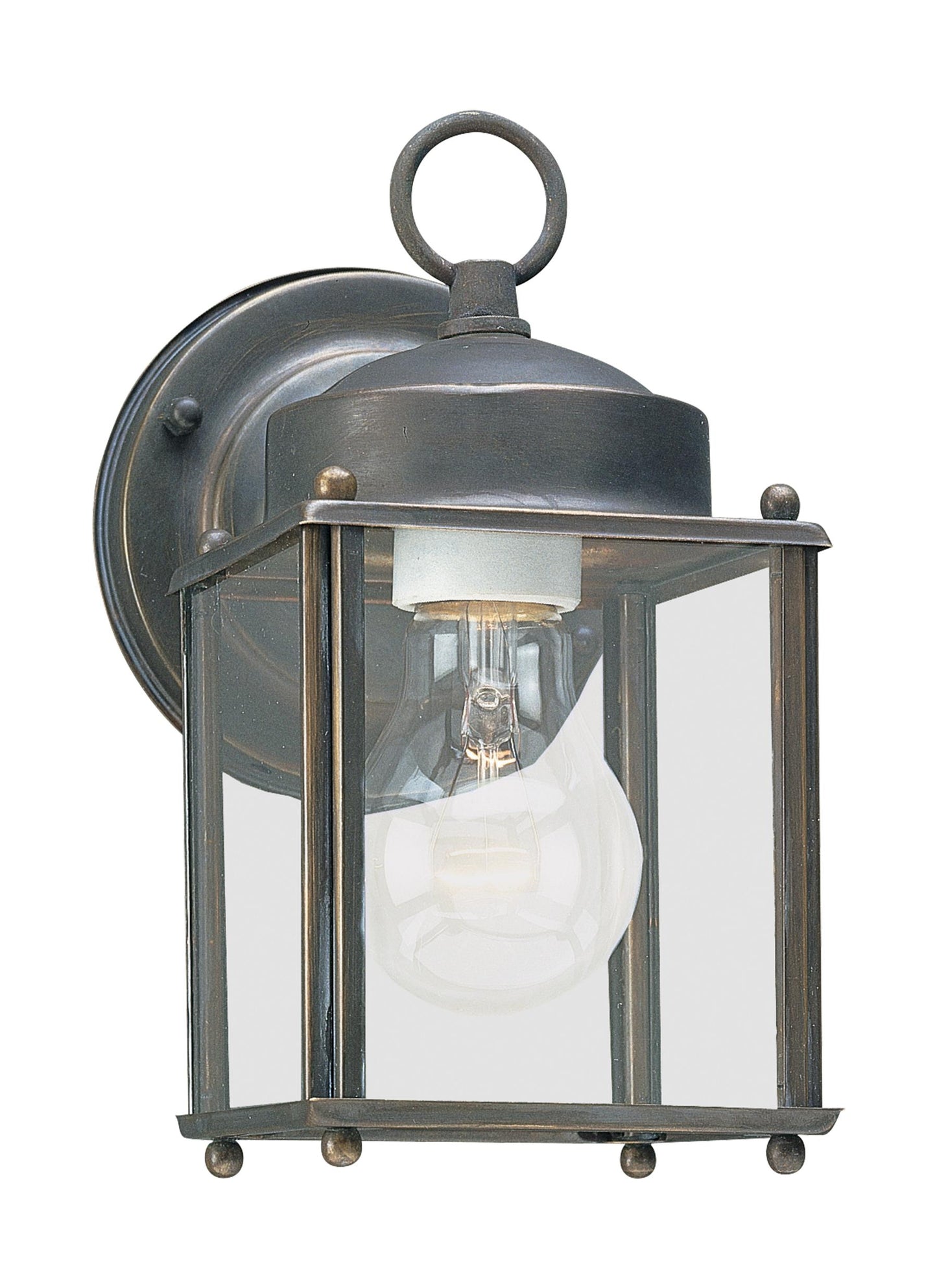 New Castle traditional 1-light outdoor exterior wall lantern sconce in antique bronze finish with clear glass panels